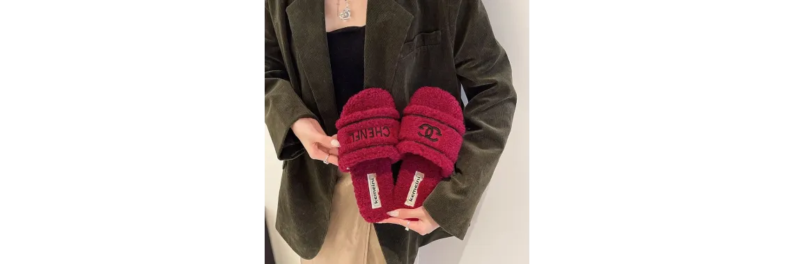 Faux Shearling Flat Slippers / Sheepskin Flat Slippers